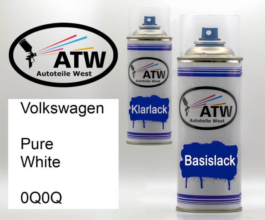 Volkswagen, Pure White, 0Q0Q: 400ml Sprühdose + 400ml Klarlack - Set, von ATW Autoteile West.